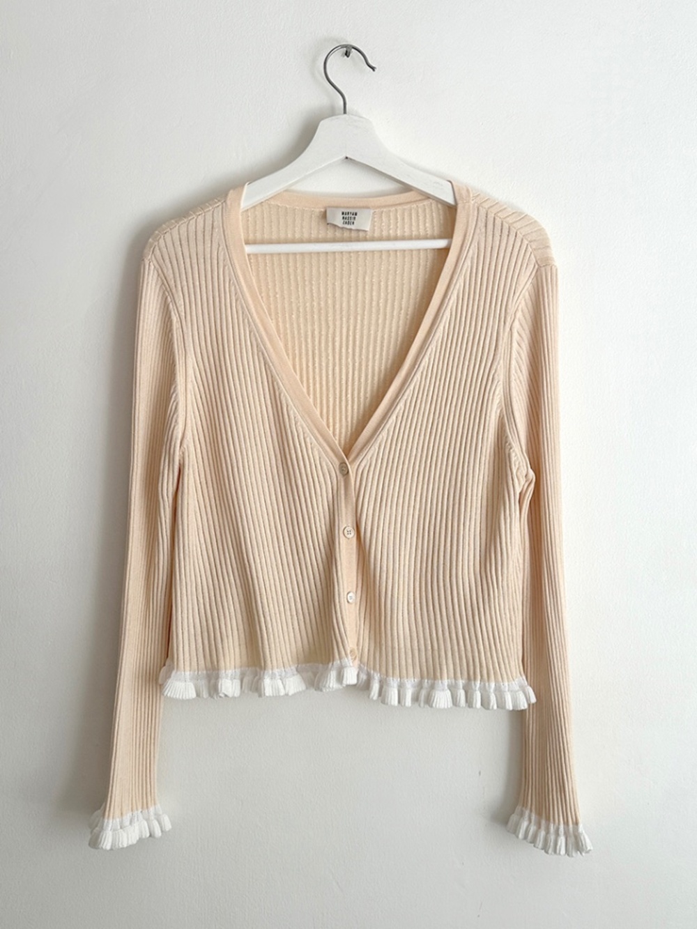Maryam Nassir Zadeh cecelia knit ruffle ribbed cardigan top butter yellow 8 S M